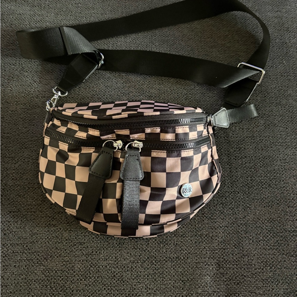 Checkered Crossbody Bag with Black Strap